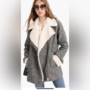 J. Crew Women’s Moto Jacket Small Oversized Herringbone Sherpa-lined Zip Up Gray